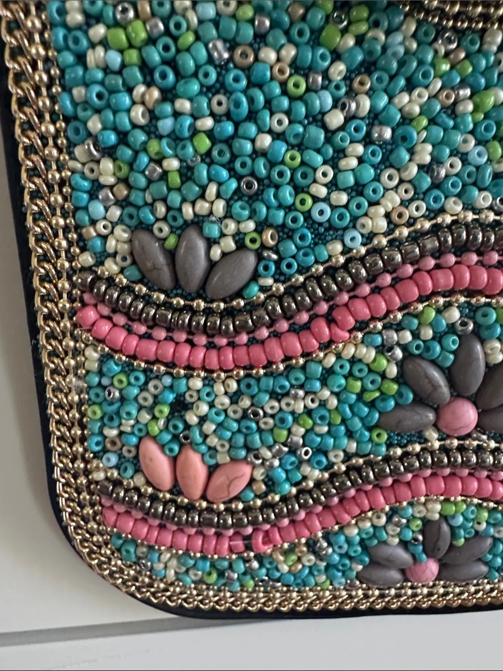Beaded Floral Crossbody Bag in Turquoise and Pink
